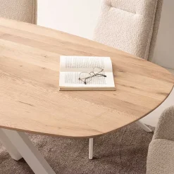 Wohnen Naturholzmöbel|Tische*Ovaler Wildeiche-Tisch mit weißem Spidergestell - French