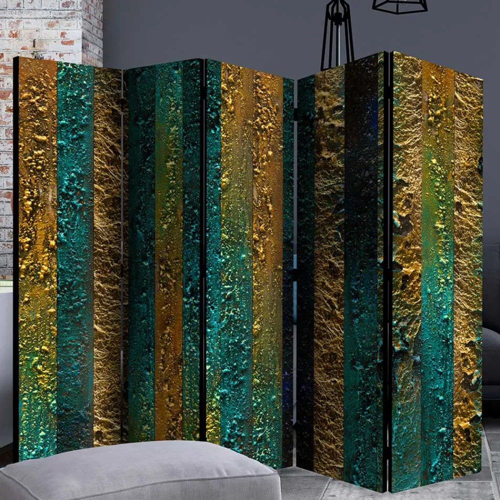 Wohnen Wohnzimmer-Regale*Paravent in Braun Türkis Streifen Motiv - Zianatto