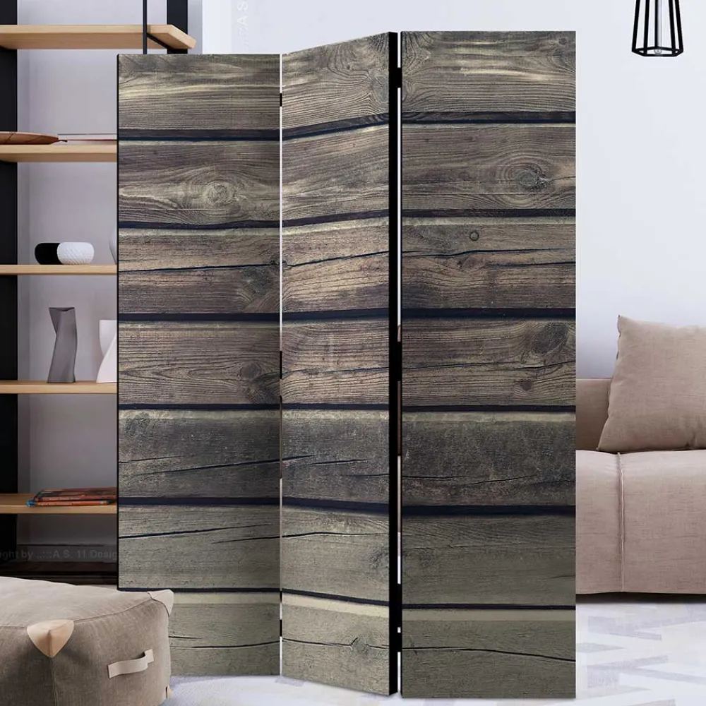 Wohnen Paravent in Bretter Wand Optik - Cremo