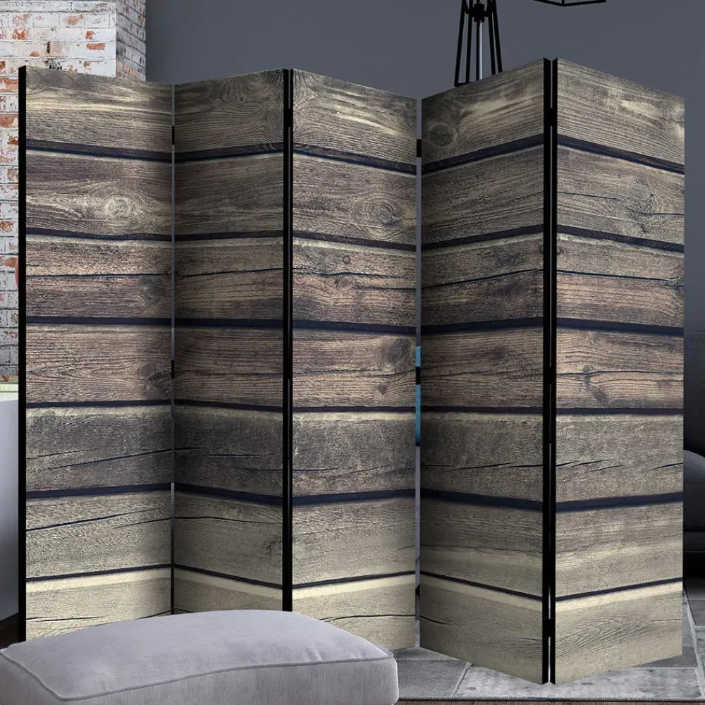 Wohnen Paravent in Bretter Wand Optik - Cremo