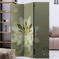 Wohnen Paravent mit Blumen Motiv in Grau Gold - Stivaldo