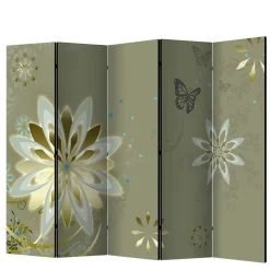 Wohnen Paravent mit Blumen Motiv in Grau Gold - Stivaldo