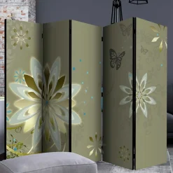 Wohnen Paravent mit Blumen Motiv in Grau Gold - Stivaldo