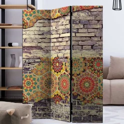 Wohnen Paravents|Wohnzimmer-Regale*Paravent mit Druck Steinmauer & Mandalas - Basel