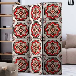 Wohnen Paravents*Paravent mit Kachelmuster in Rot Weiß Schwarz - Vibka
