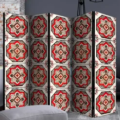 Wohnen Paravents*Paravent mit Kachelmuster in Rot Weiß Schwarz - Vibka