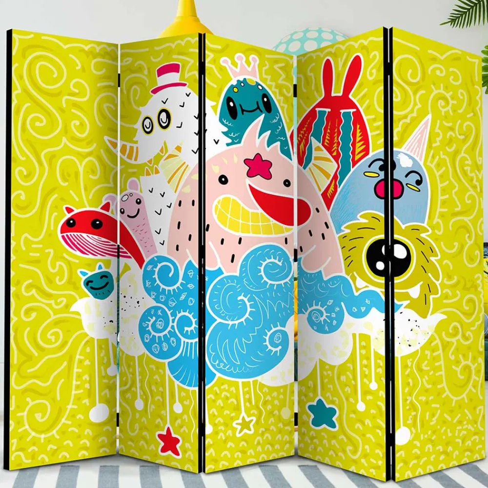 Kinder Wohnen Paravent mit Kawaii Monster Motiv - Quarzas