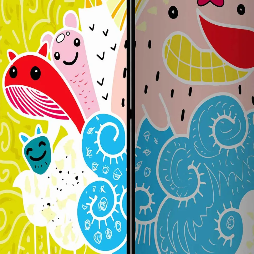 Kinder Wohnen Paravent mit Kawaii Monster Motiv - Quarzas