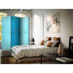 Wohnen Paravent Raumtrenner Blaue Holzwand - Lomerio