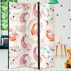 Wohnen Wohnzimmer-Regale|Kinder-Paravents*Pastellfarben Paravent mit Einhorn Köpfen Kunstmotiv - Manca
