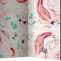 Wohnen Wohnzimmer-Regale|Kinder-Paravents*Pastellfarben Paravent mit Einhorn Köpfen Kunstmotiv - Manca