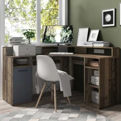 Wohnen Bürotische*PC Eckschreibtisch in Altholz Optik - Asalion