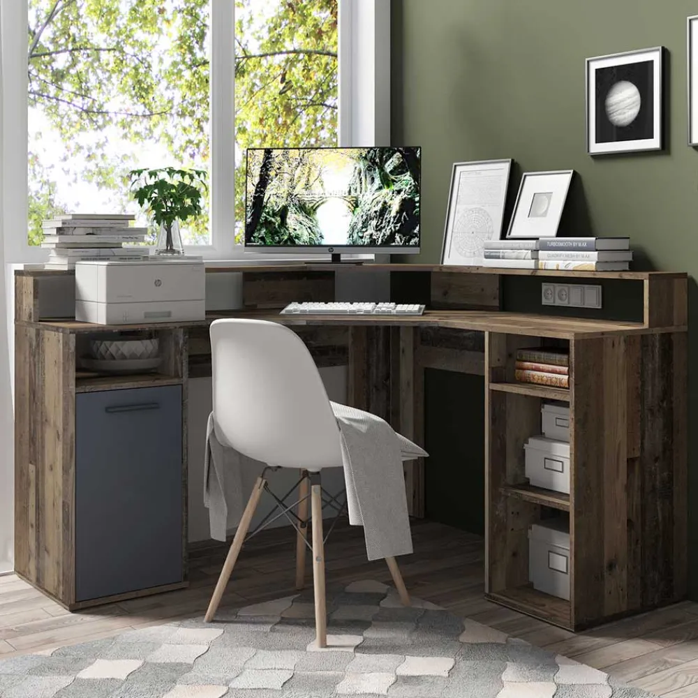 Wohnen Bürotische*PC Eckschreibtisch in Altholz Optik - Asalion