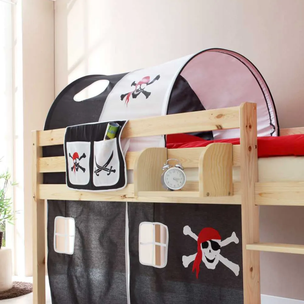 Wohnen Kindermöbel|Kinderbetten*Piraten Hochbett Siana in Schwarz-Weiß
