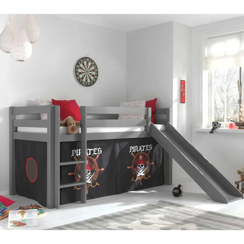 Wohnen Schwarze Möbel|Graue Möbel*Piratenhochbett mit Rutsche in Grau - Ainbols