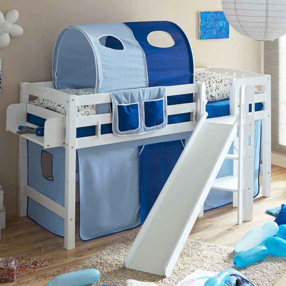 Kinder Wohnen Podest Rutschebett in Weiß Buchenholz - Balanza