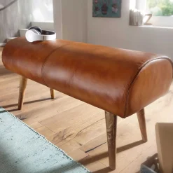 Wohnen Küchenbänke|Esszimmerbänke*Polsterbank mit Ledersitz in Cognac Braun - Tonas