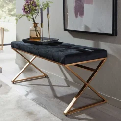 Wohnen Polsterbank mit X-Füßen in Schwarz Samt - Felda