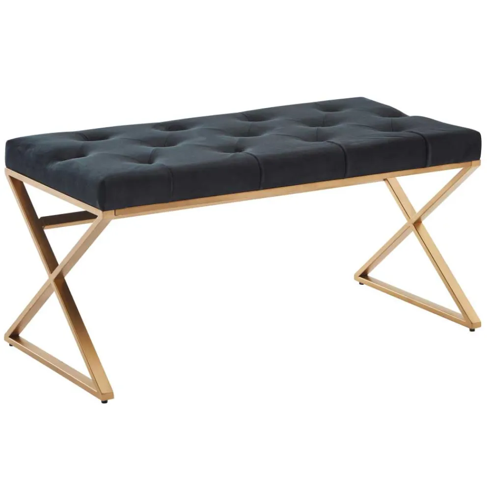 Wohnen Polsterbank mit X-Füßen in Schwarz Samt - Felda