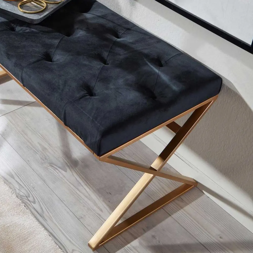 Wohnen Polsterbank mit X-Füßen in Schwarz Samt - Felda