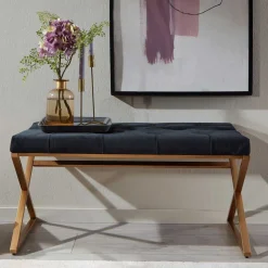 Wohnen Polsterbank mit X-Füßen in Schwarz Samt - Felda