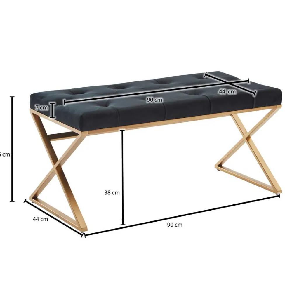 Wohnen Polsterbank mit X-Füßen in Schwarz Samt - Felda