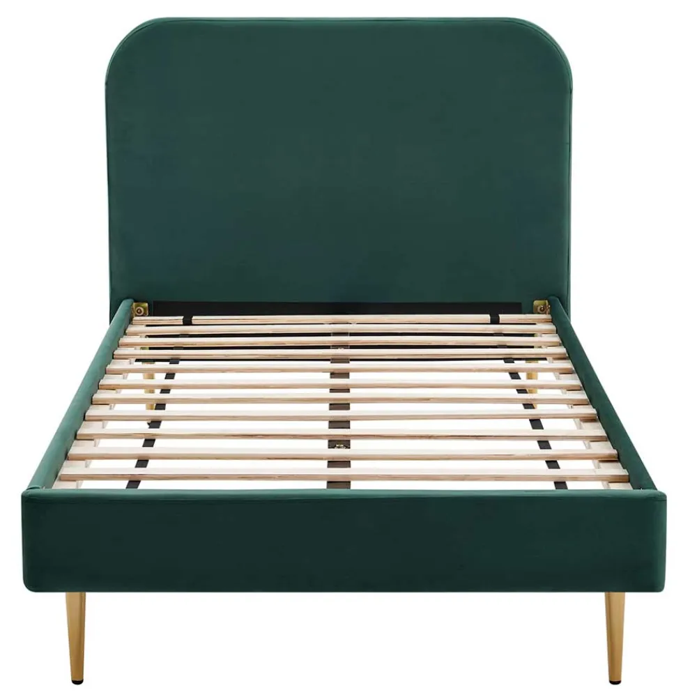Wohnen Retro Möbel|Betten*Polsterbett in Dunkelgrün Samt - Pleasure
