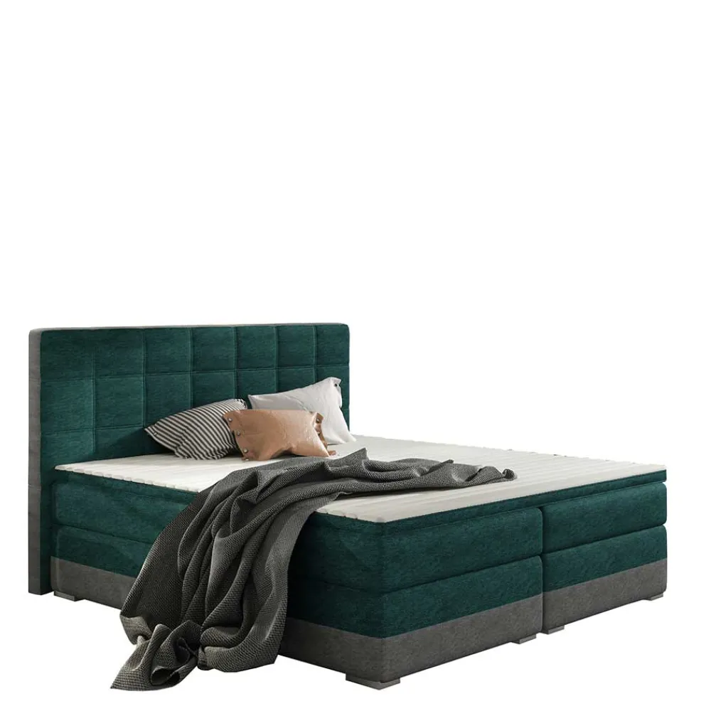 Wohnen Polsterbett in Dunkelgrün und Grau - Susana