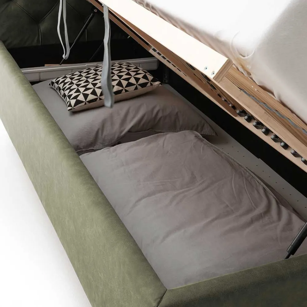 Wohnen Betten|Betten*Polsterbett in Oliv Grün & Eiche - Miania