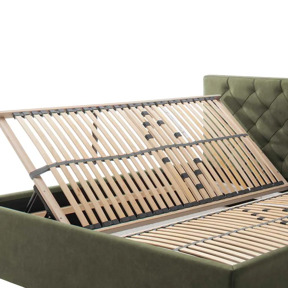 Wohnen Betten|Betten*Polsterbett in Oliv Grün & Eiche - Miania