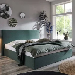 Wohnen Polsterbett mit Bettkasten in Dunkelgrün - Sandja