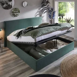 Wohnen Polsterbett mit Bettkasten in Dunkelgrün - Sandja