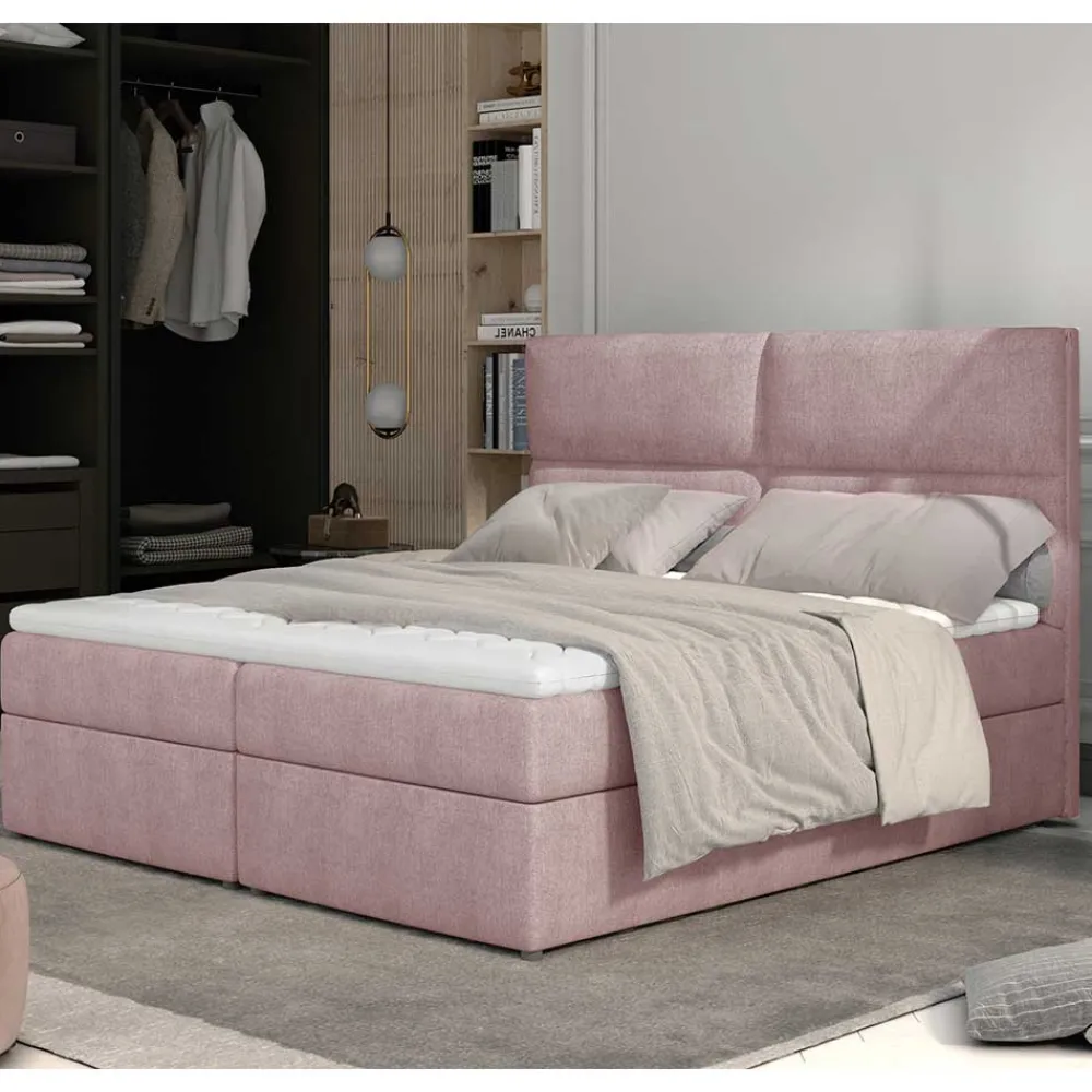 Wohnen Polsterbett mit Matratzen und Stoffbezug in Hellrosa - Jonela