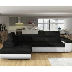 Wohnen Schlafsofas*Polsterecke in Schwarzbraun Weiß mit Funktion - Ziariva