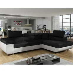 Wohnen Schlafsofas*Polsterecke in Schwarzbraun Weiß mit Funktion - Ziariva