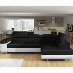 Wohnen Schlafsofas*Polsterecke in Schwarzbraun Weiß mit Funktion - Ziariva