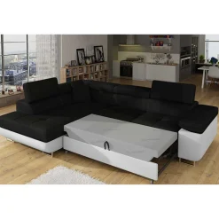 Wohnen Schlafsofas*Polsterecke in Schwarzbraun Weiß mit Funktion - Ziariva