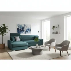 Wohnen Schlafsofas|Betten*Polsterecke mit Bettfunktion in Petrol Blau - Orastie