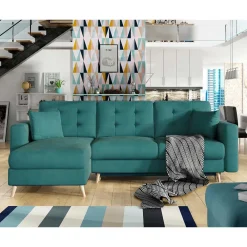 Wohnen Polsterecke mit Schlaffunktion in Grün Samt - Mingo