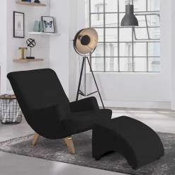 Wohnen Sessel & Hocker*Polsterhocker in Schwarz und Buche - Leverias