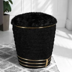 Wohnen Barhocker|Hocker*Polsterhocker in Schwarz mit Gold - Velsamos