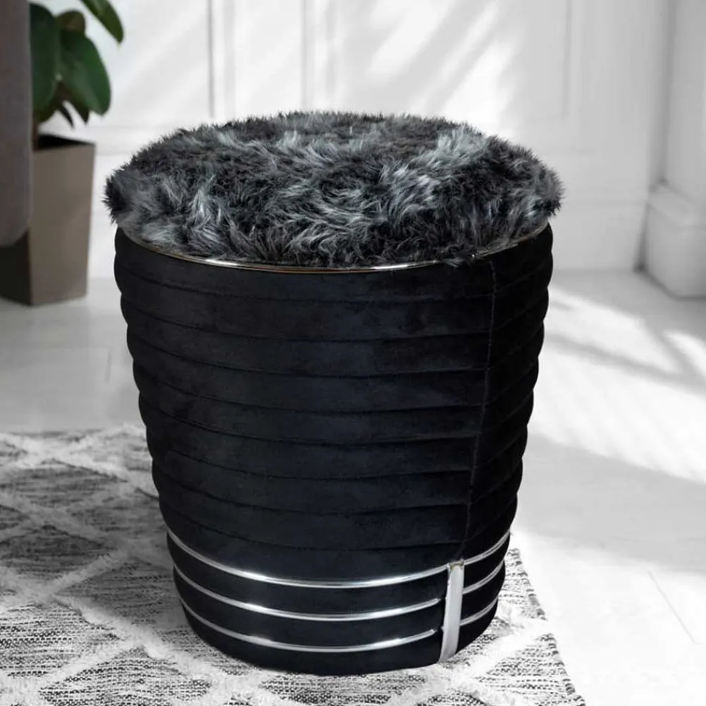 Wohnen Retro Möbel|Barhocker*Polsterhocker in Schwarz und Dunkelgrau - Galveston