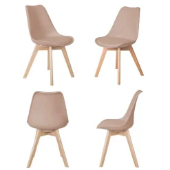 Wohnen Skandinavische Möbel|Küchenstühle*Polsterstühle in Taupe & Buche - Asiatia (4er Set)