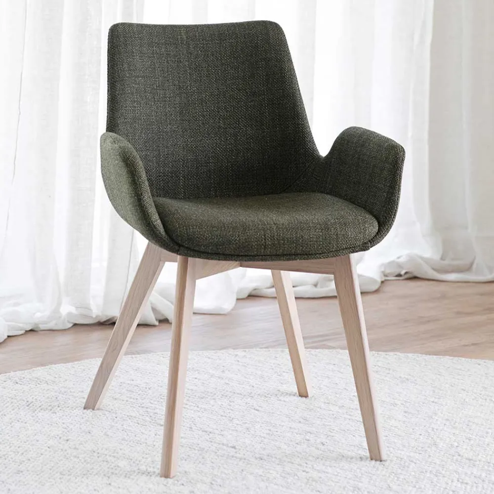 Wohnen Polsterstühle mit Armlehnen in Dunkelgrün - Termi (2er Set)