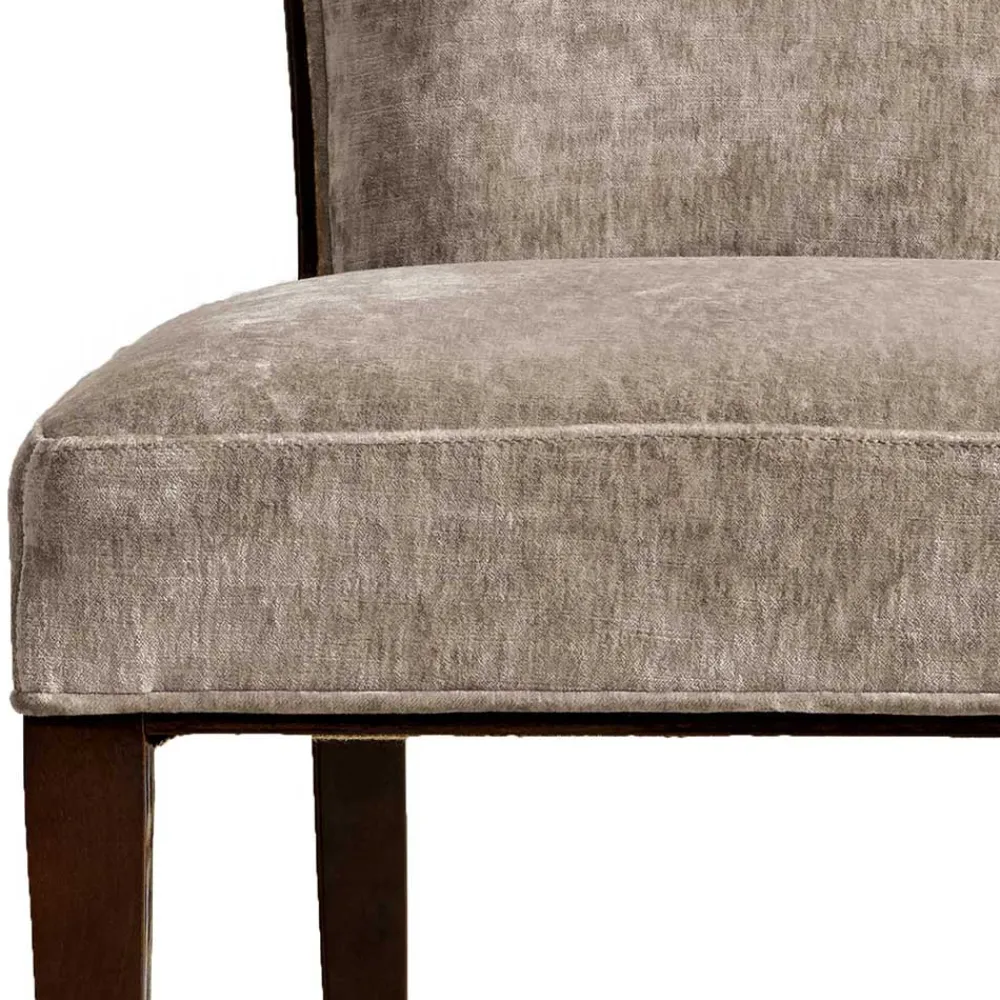 Wohnen Polsterstuhl in Beige Samt & Braun Holz - Savossa