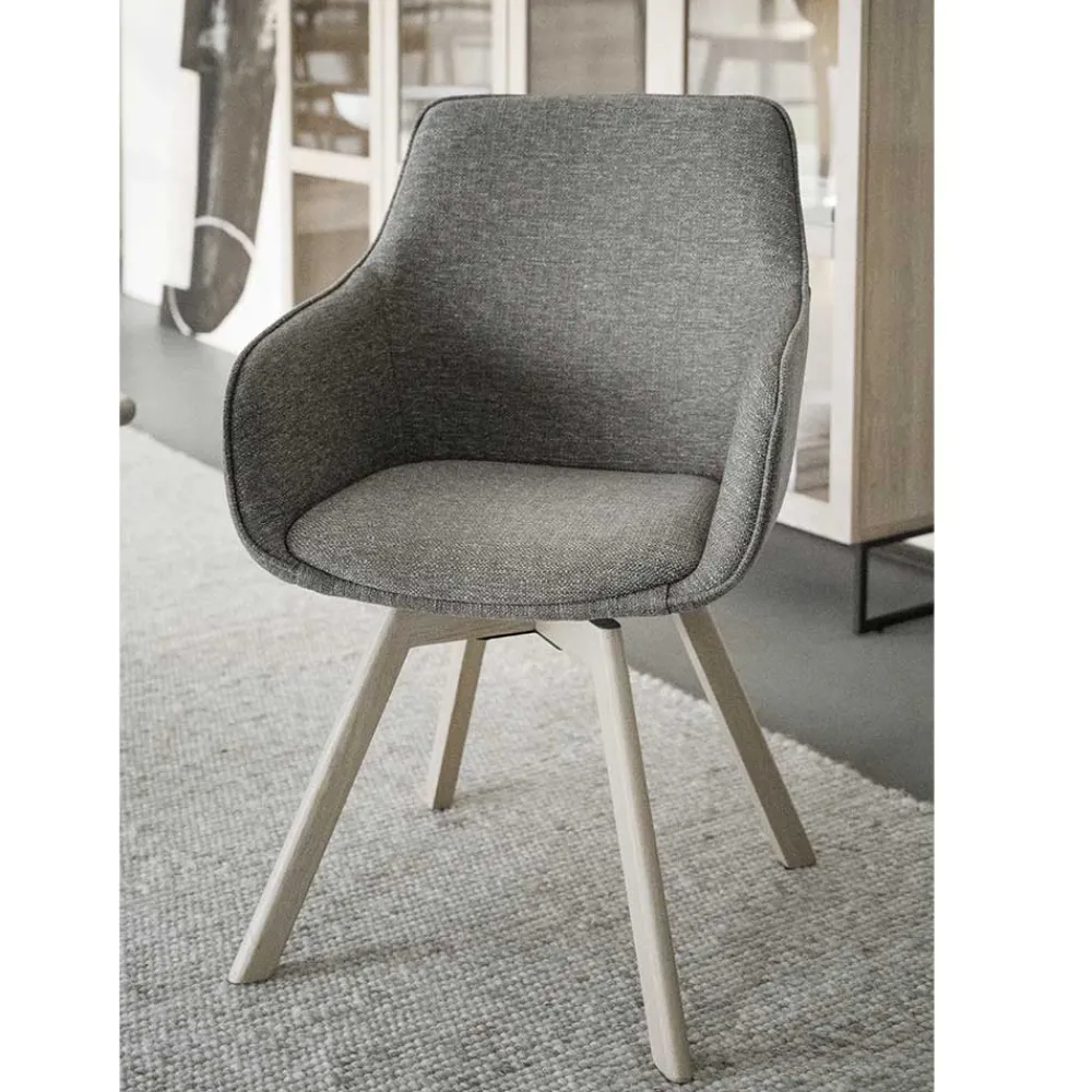 Wohnen Skandinavische Möbel|Küchenstühle*Polsterstuhl mit Armlehnen in Beigegrau - Diadoro (2er Set)