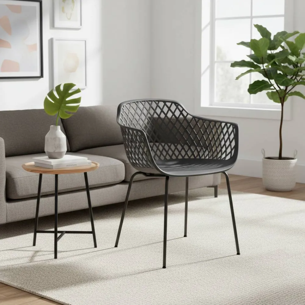 Wohnen Wohnzimmerstühle*PP Design-Tischsessel in Grau - Senva (4er Set)