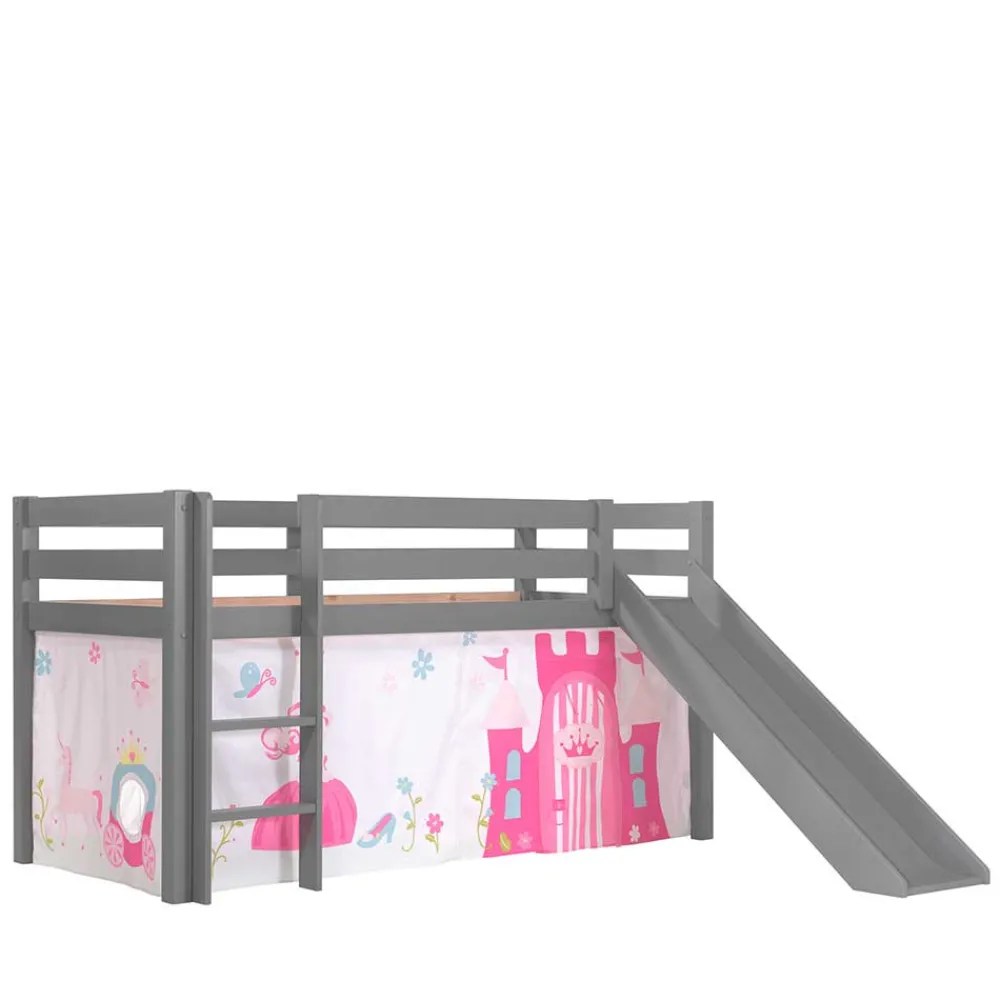 Kinder Wohnen Prinzessin Hochbett mit Rutsche in Grau - Cisada