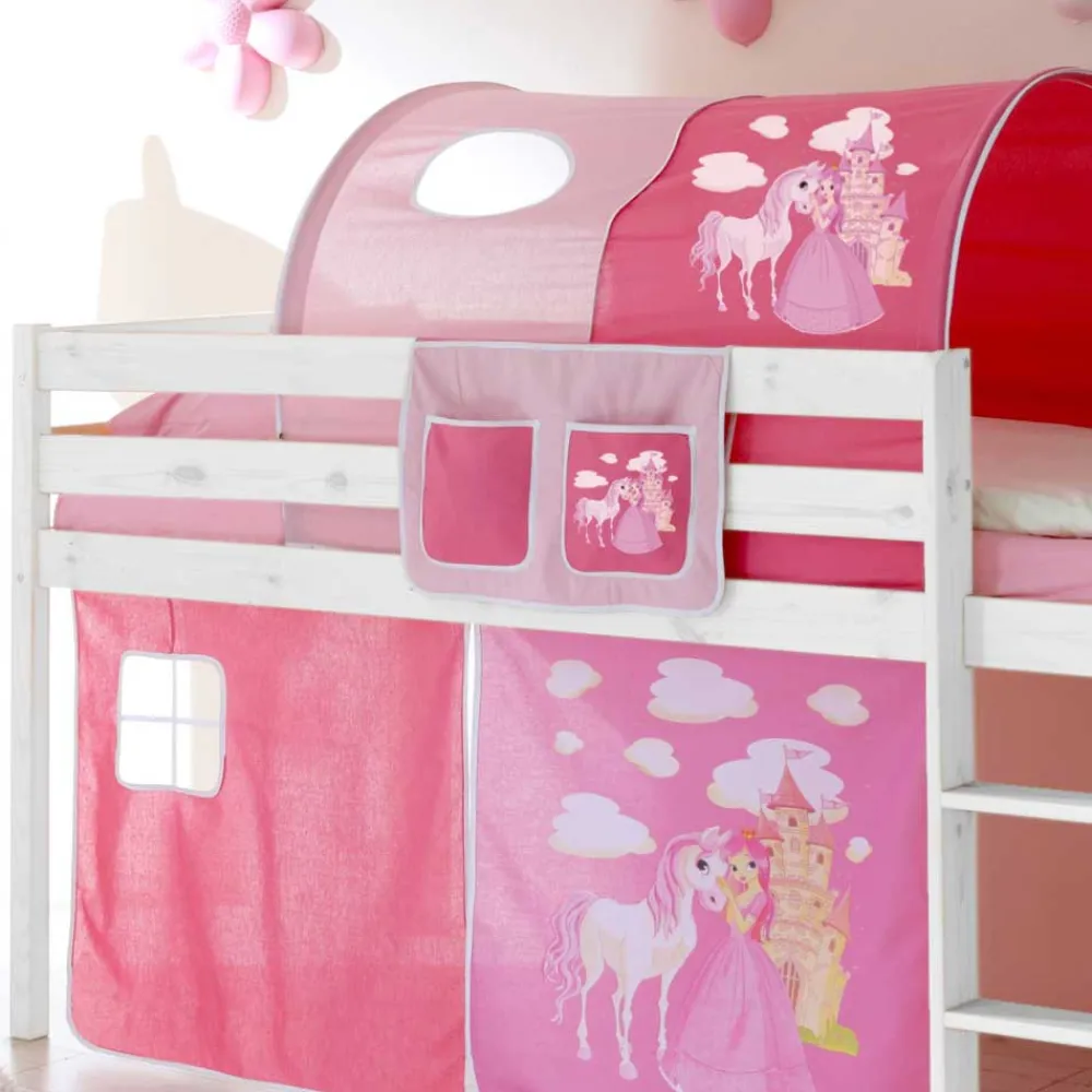 Wohnen Kinderbetten|Kindermöbel*Prinzessin Hochbett Tornado mit Vorhang und Tunnel in Rosa Pink