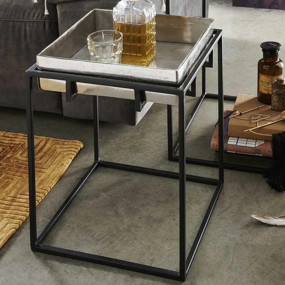 Wohnen Telefontische*Quadrat Beistelltisch aus Alu in Nickel - Ivany